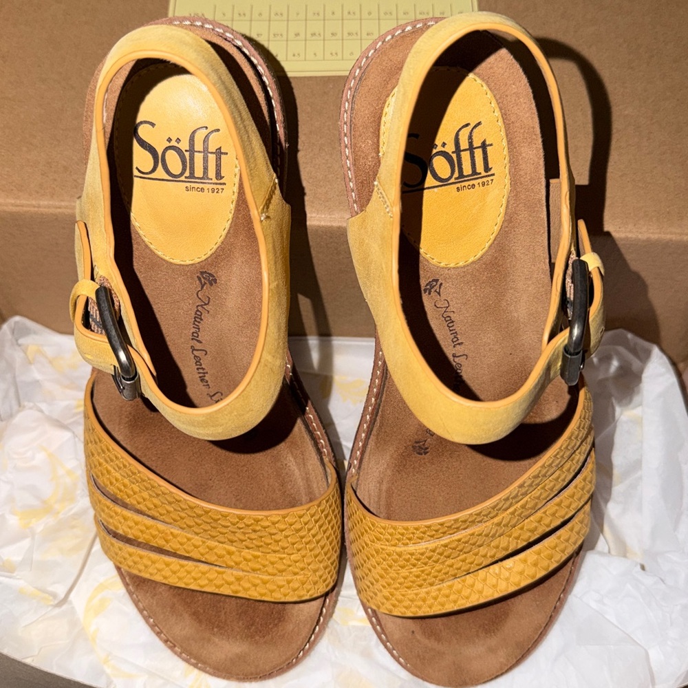 Sofft Yellow Leather Strappy Sandals - Picture 6 of 12